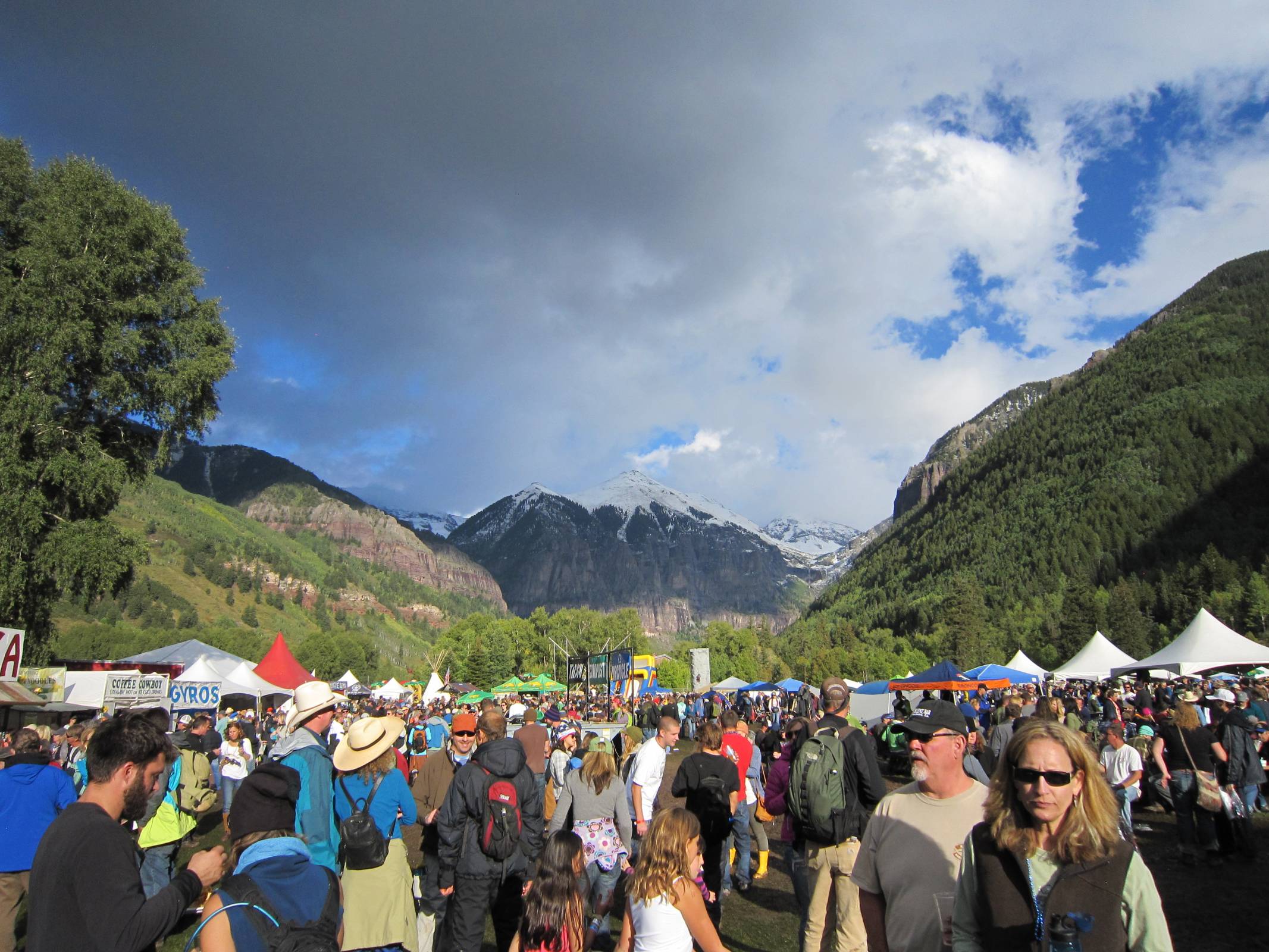 Telluride Blues & Brews Festival in Town Park beneath the snow-covered mountains