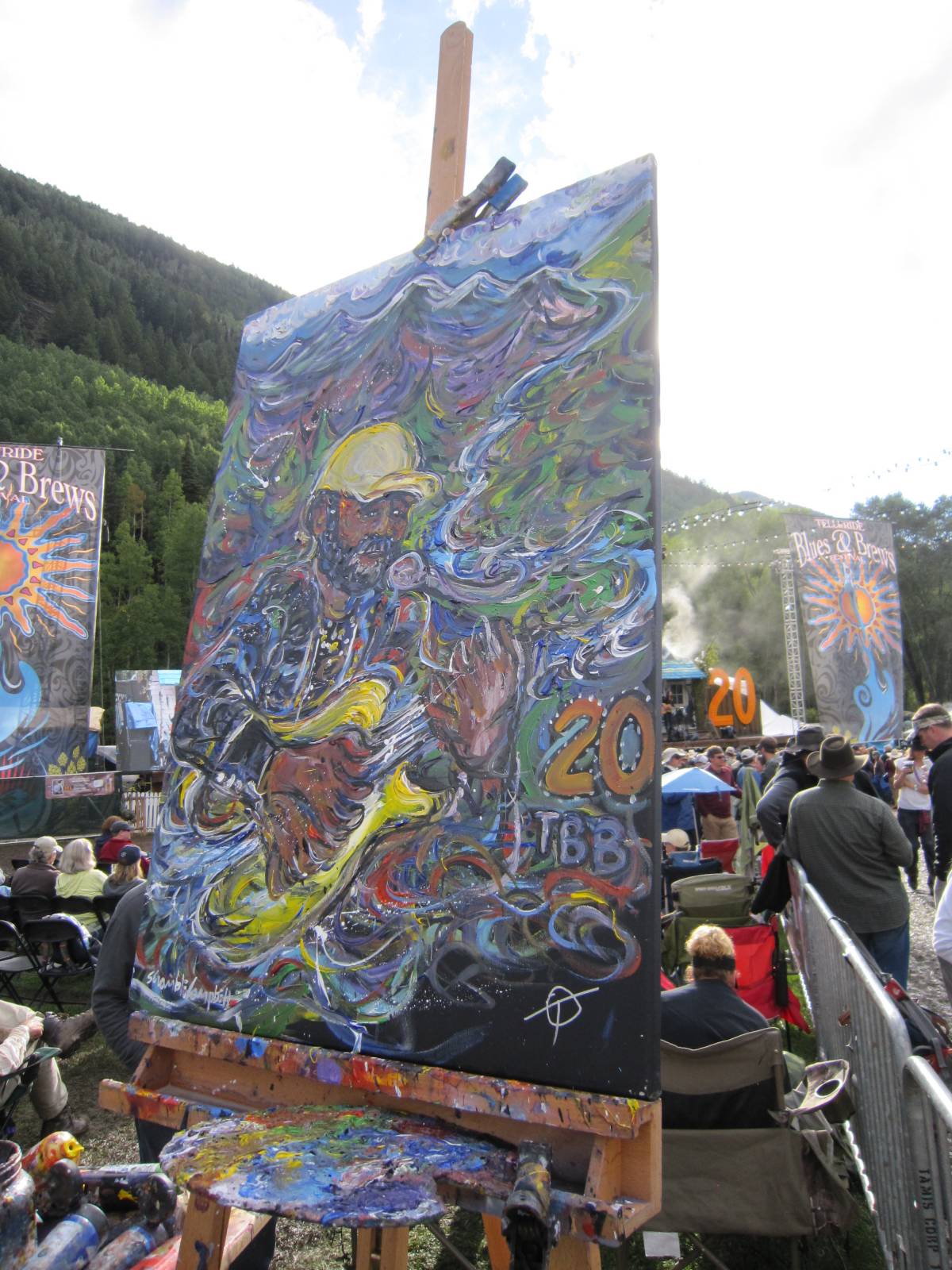 Scramble Campbell live painting at the Telluride Blues & Brews Festival