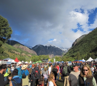 Telluride Blues & Brews Festival in Town Park beneath the snow-covered mountains