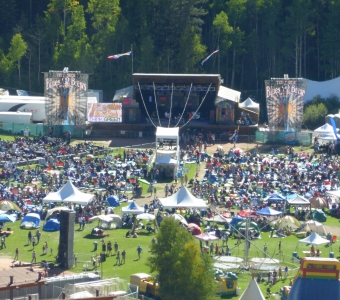 Telluride Blues & Brews Festival in Town Park viewed from Tomboy Road