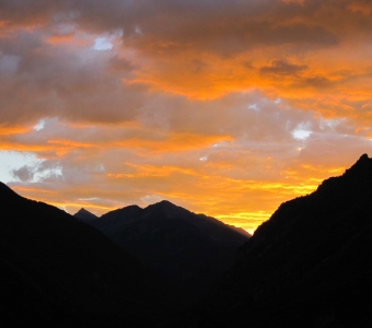 Sunset looking west through Ophir Valley with the Ophir Needles silhouetted on the right