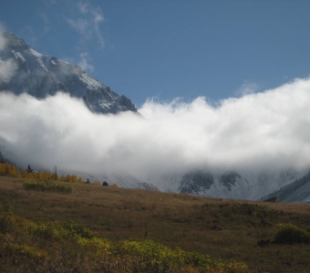 Low clouds obscuring Ophir Pass above Ophir, Colorado