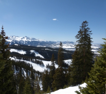 Winter view from Sully’s Gully across Telluride Ski Resort toward the San Juan Mountains.