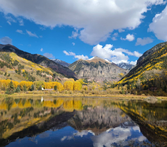 Beaver pond surrounded by golden aspens in autumn near Telluride, Colorado