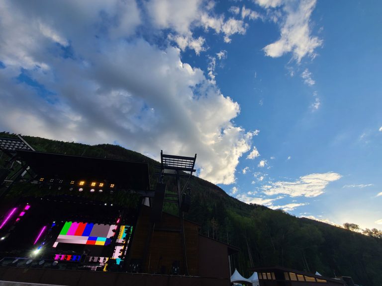 Camp Alderwild 2026 stage in Telluride Town Park during festival setup