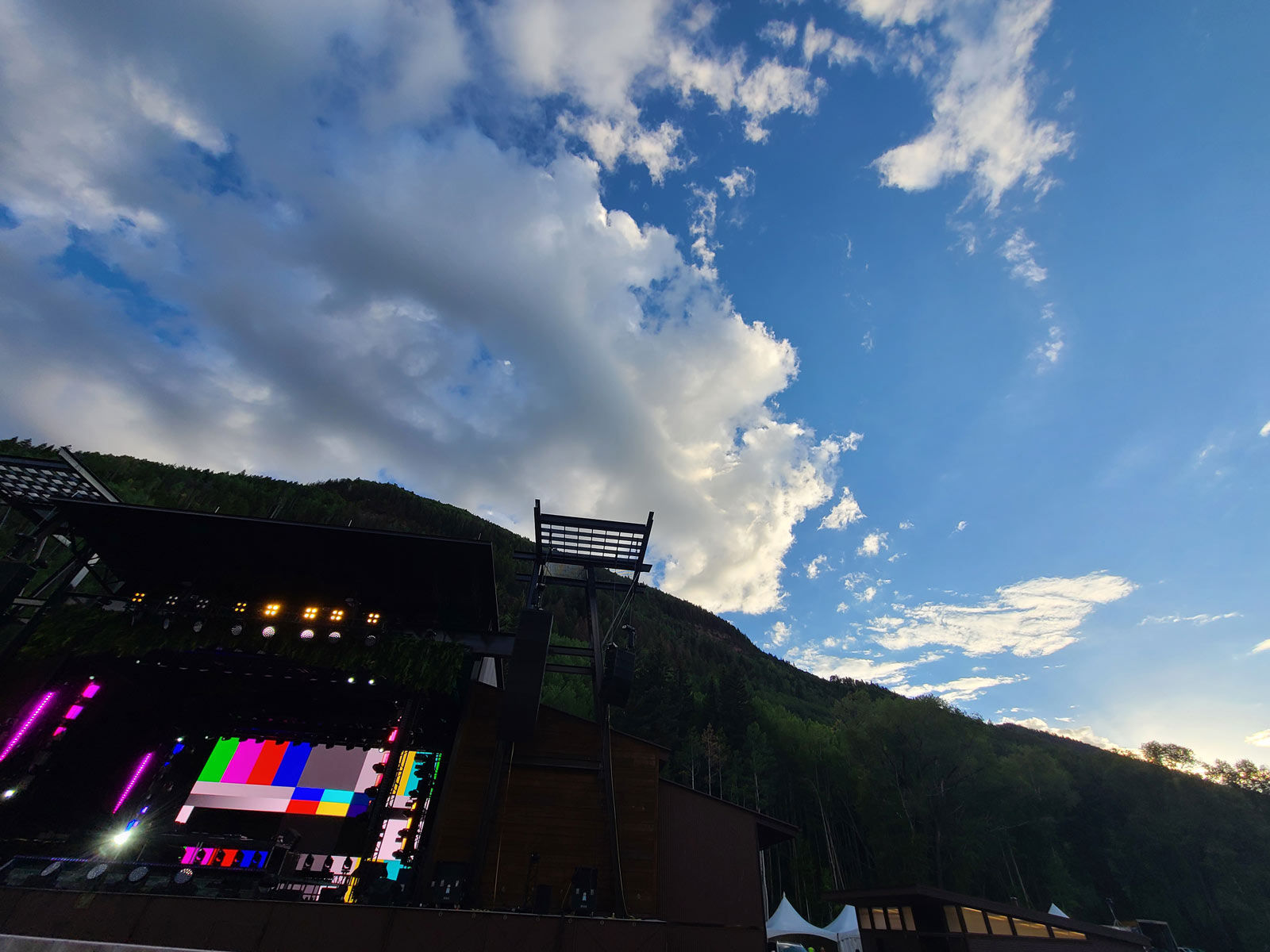 Camp Alderwild 2026 stage in Telluride Town Park during festival setup