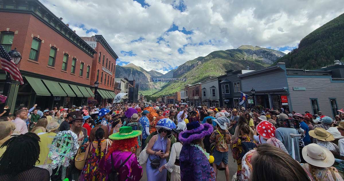 Telluride Mushroom Festival Parade 2026 on Colorado Avenue in Telluride, Colorado